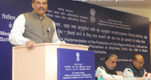 The Minister of State for Social Justice & Empowerment, Shri Vijay Sampla addressing at a meeting of the Committee to review implementation status of the Protection of Civil Rights (PCR) Act, 1955 and the Scheduled Castes and the Scheduled Tribes (Prevention of Atrocities) Act, in New Delhi on February 17, 2016. The Union Minister for Social Justice and Empowerment, Shri Thaawar Chand Gehlot and the Minister of State for Social Justice & Empowerment, Shri Krishan Pal are also seen.